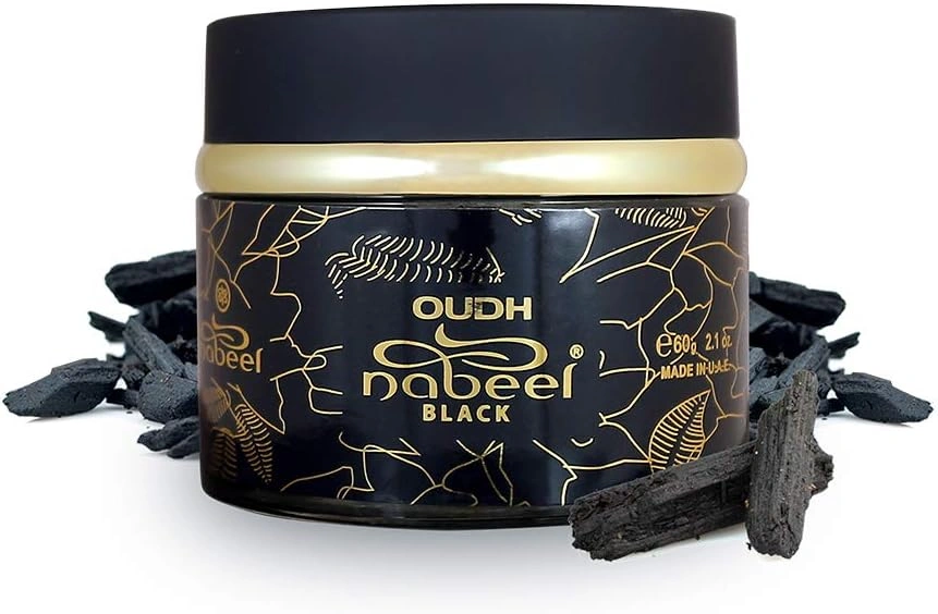 Nabeel Oudh Black Bakhoor Incense 60g – Floral, Woody and Musky Home Fragrance