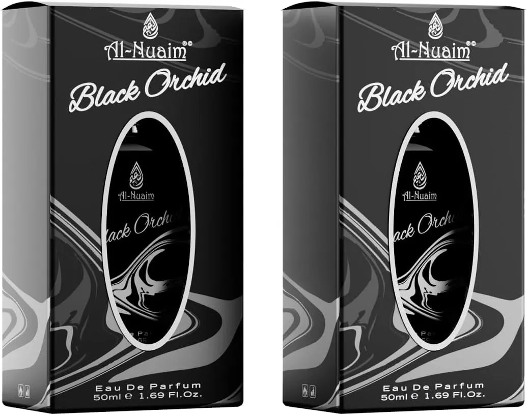 Al-Nuaim Black Orchid Eau de Parfum for Men & Women, Pack of 2 x 50ml – Long-Lasting Oriental Floral Woody Fragrance