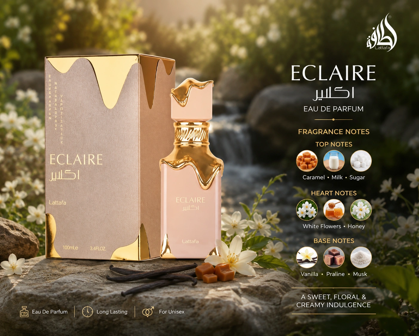 Lattafa Éclaire Eau De Parfum Natural Spray 100ml - Long Lasting Sweet Gourmand Vanilla Fragrance for Men & Women - Image 3