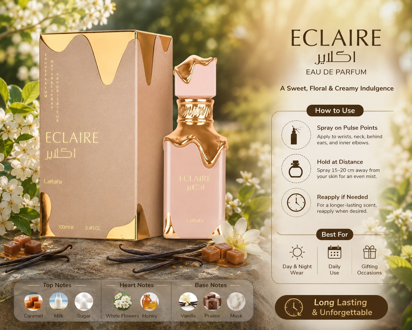 Lattafa Éclaire Eau De Parfum Natural Spray 100ml - Long Lasting Sweet Gourmand Vanilla Fragrance for Men & Women - Image 4